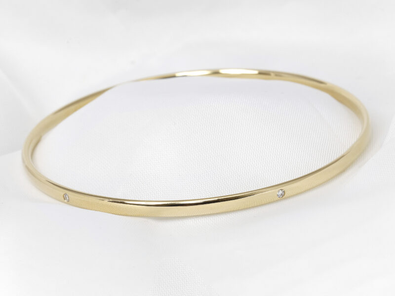 Diamond Set 9ct Yellow Gold Soft Court Bangle