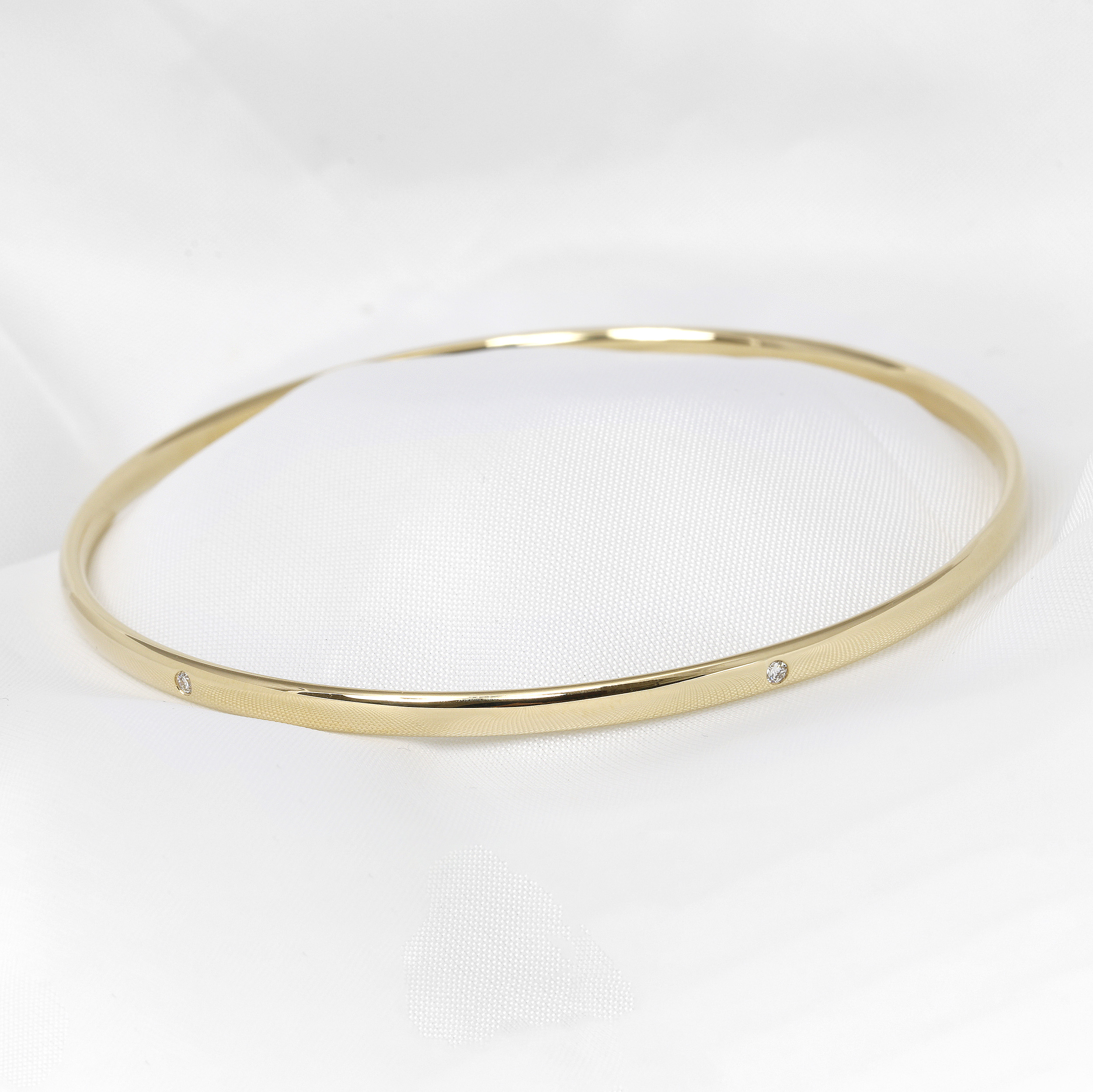 Diamond Set 9ct Yellow Gold Soft Court Bangle