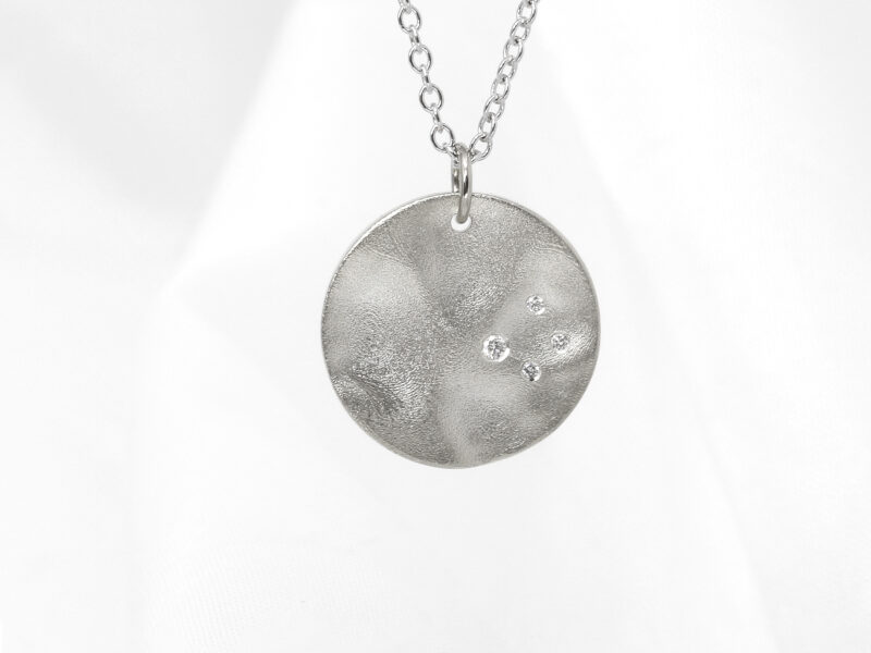 Medium Molten Disc Pendant with Diamonds in 9ct White Gold
