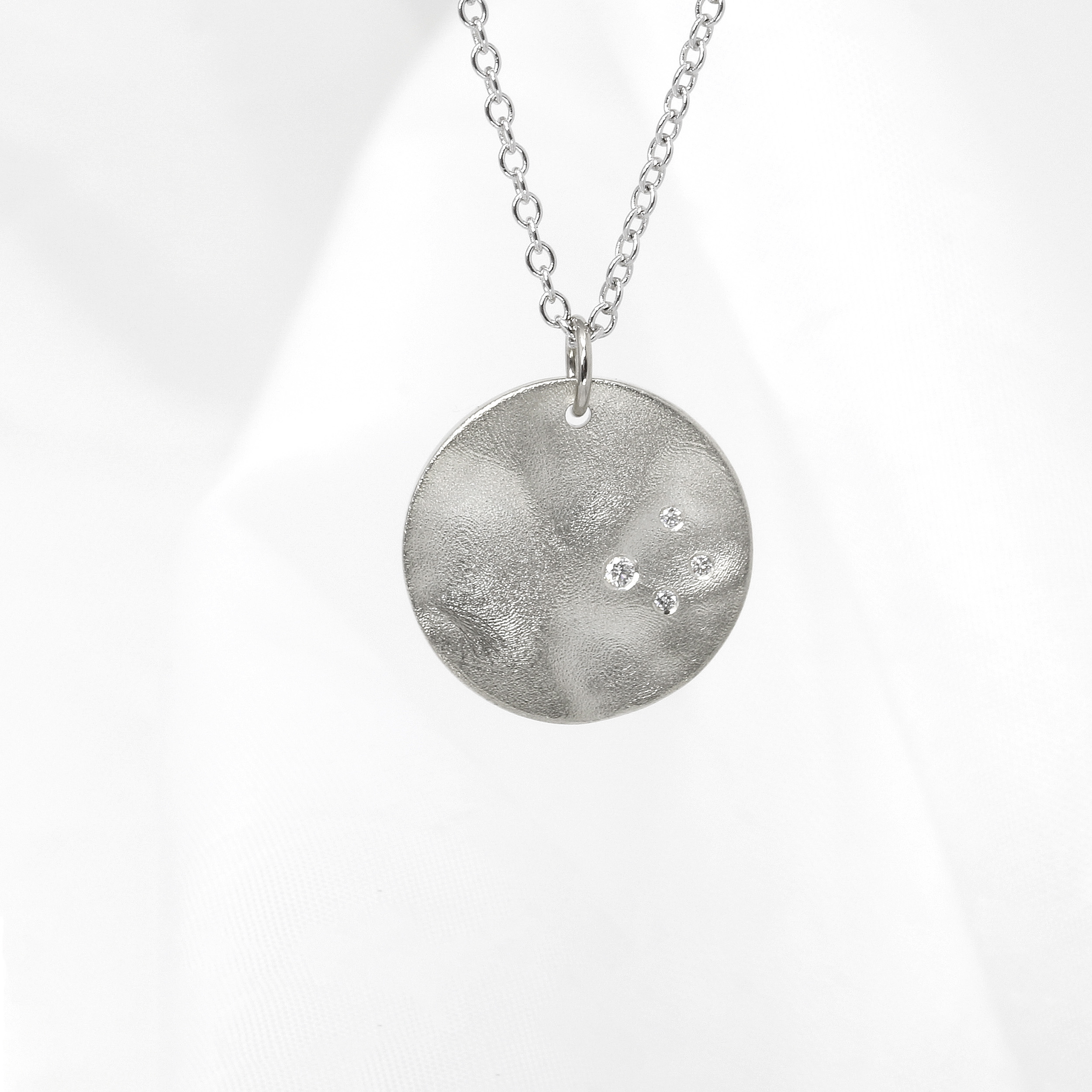 Medium Molten Disc Pendant with Diamonds in 9ct White Gold