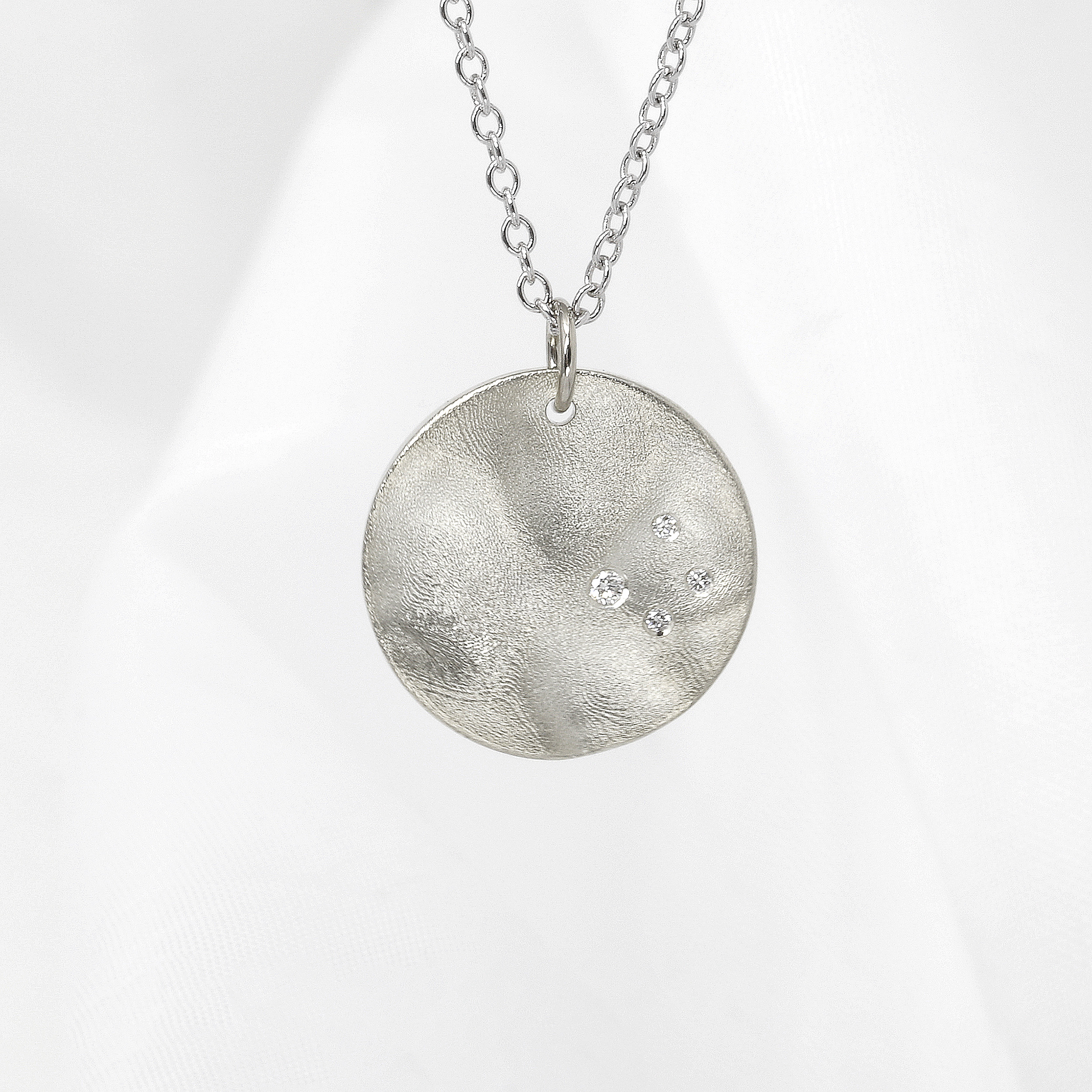 Medium Molten Disc Pendant with Diamonds in 9ct White Gold