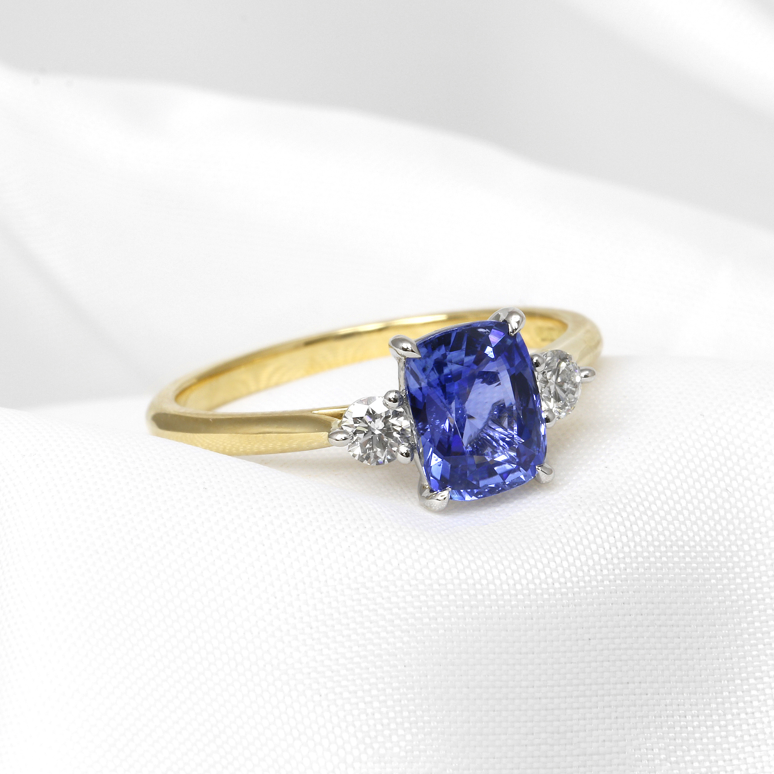 Sapphire and Diamond Three Stone Ring in 18ct Yellow Gold and Platinum