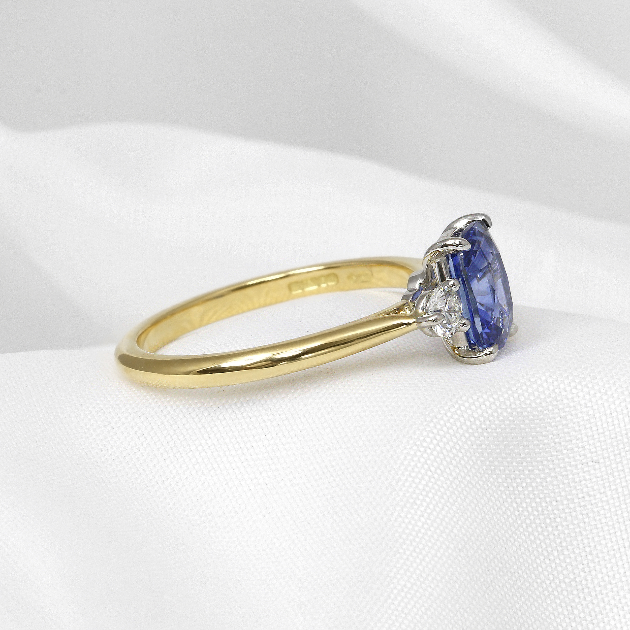 Sapphire and Diamond Three Stone Ring in 18ct Yellow Gold and Platinum