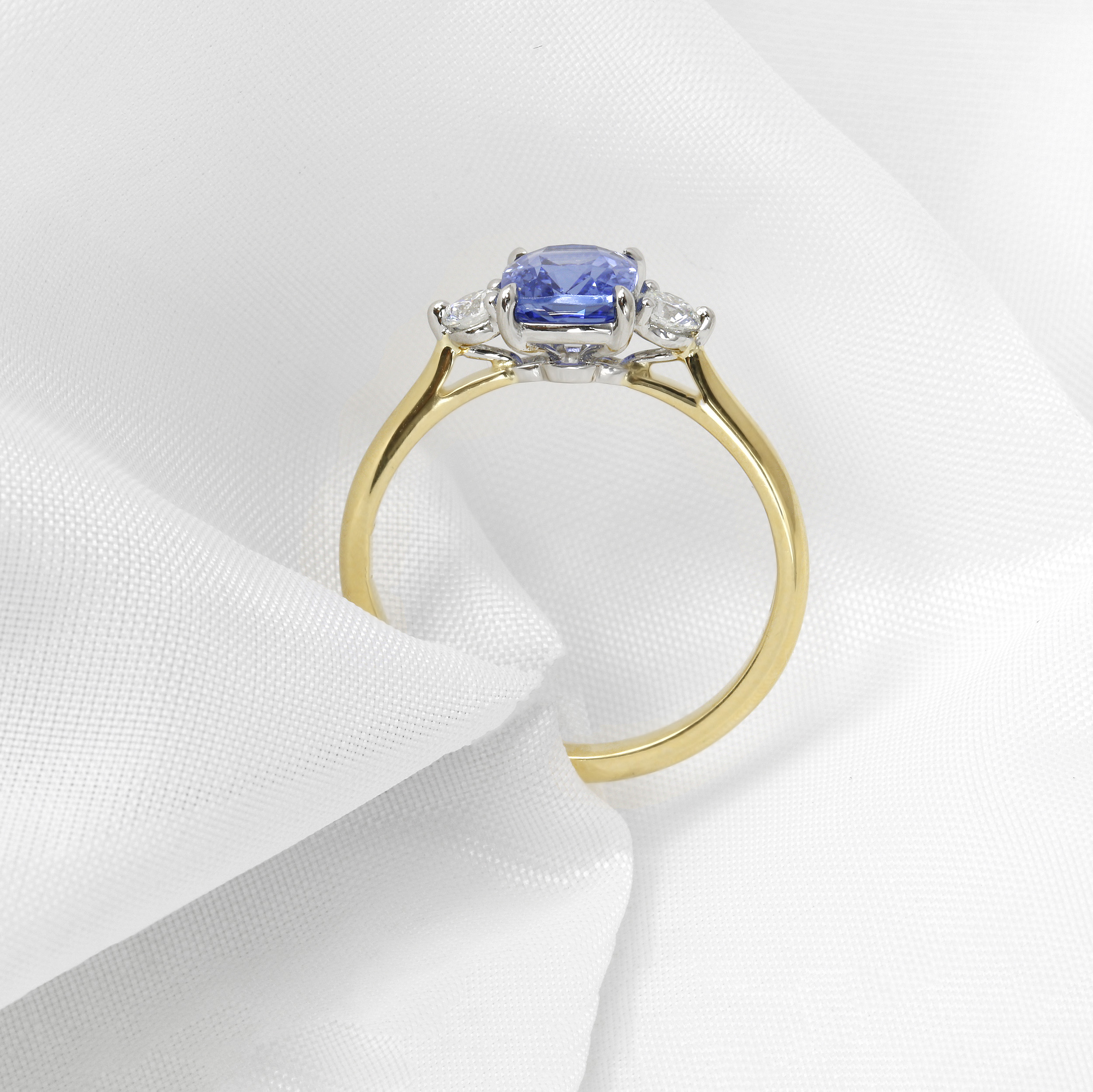 Sapphire and Diamond Three Stone Ring in 18ct Yellow Gold and Platinum