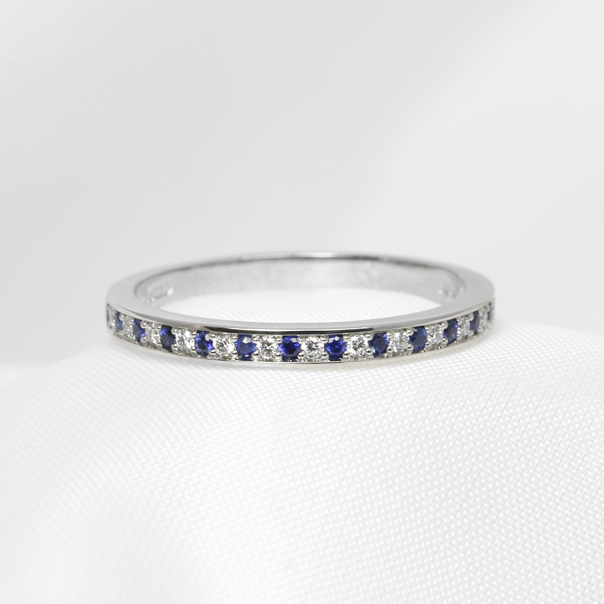 Grain Set Sapphire and Diamond Half Eternity Ring in Platinum