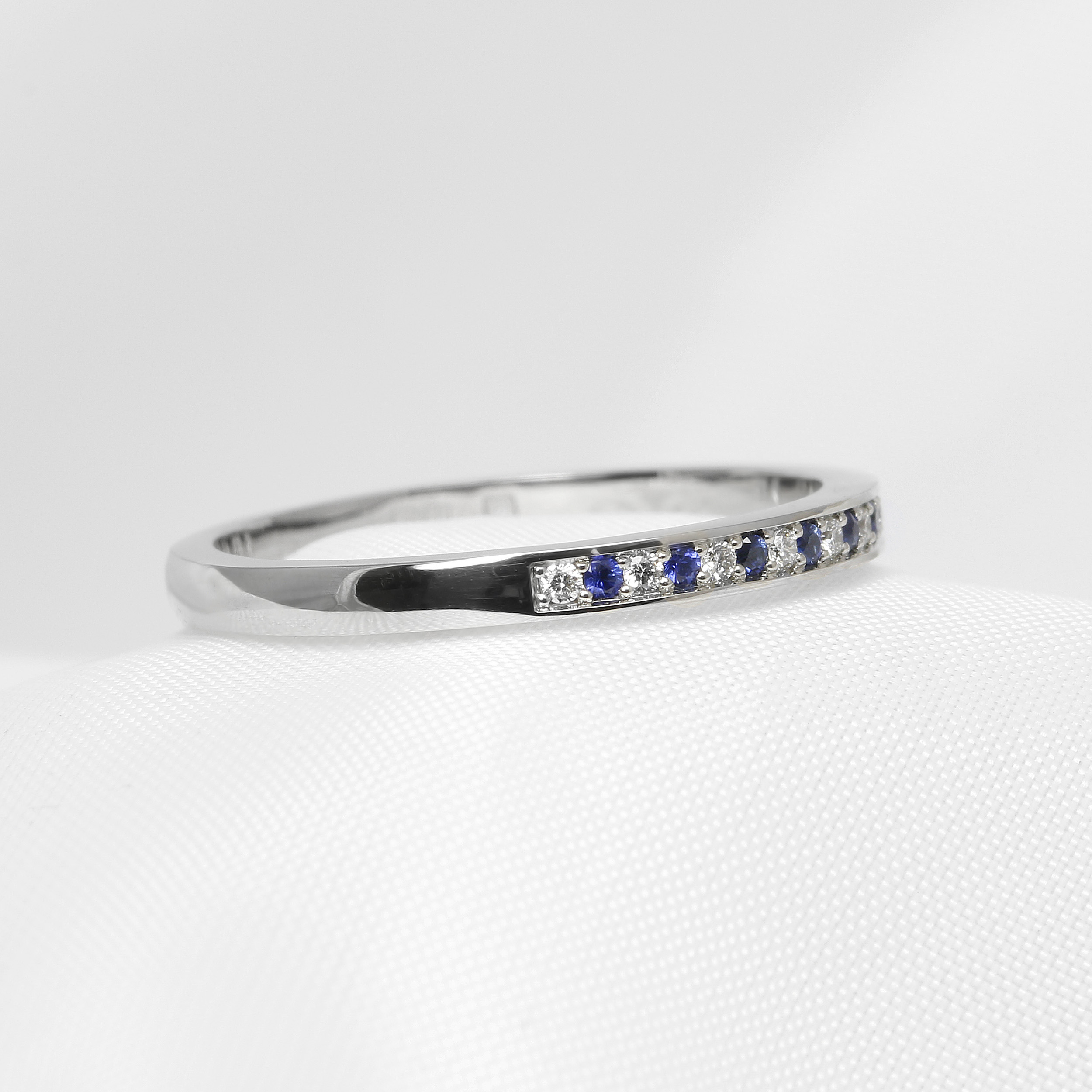 Grain Set Sapphire and Diamond Half Eternity Ring in Platinum
