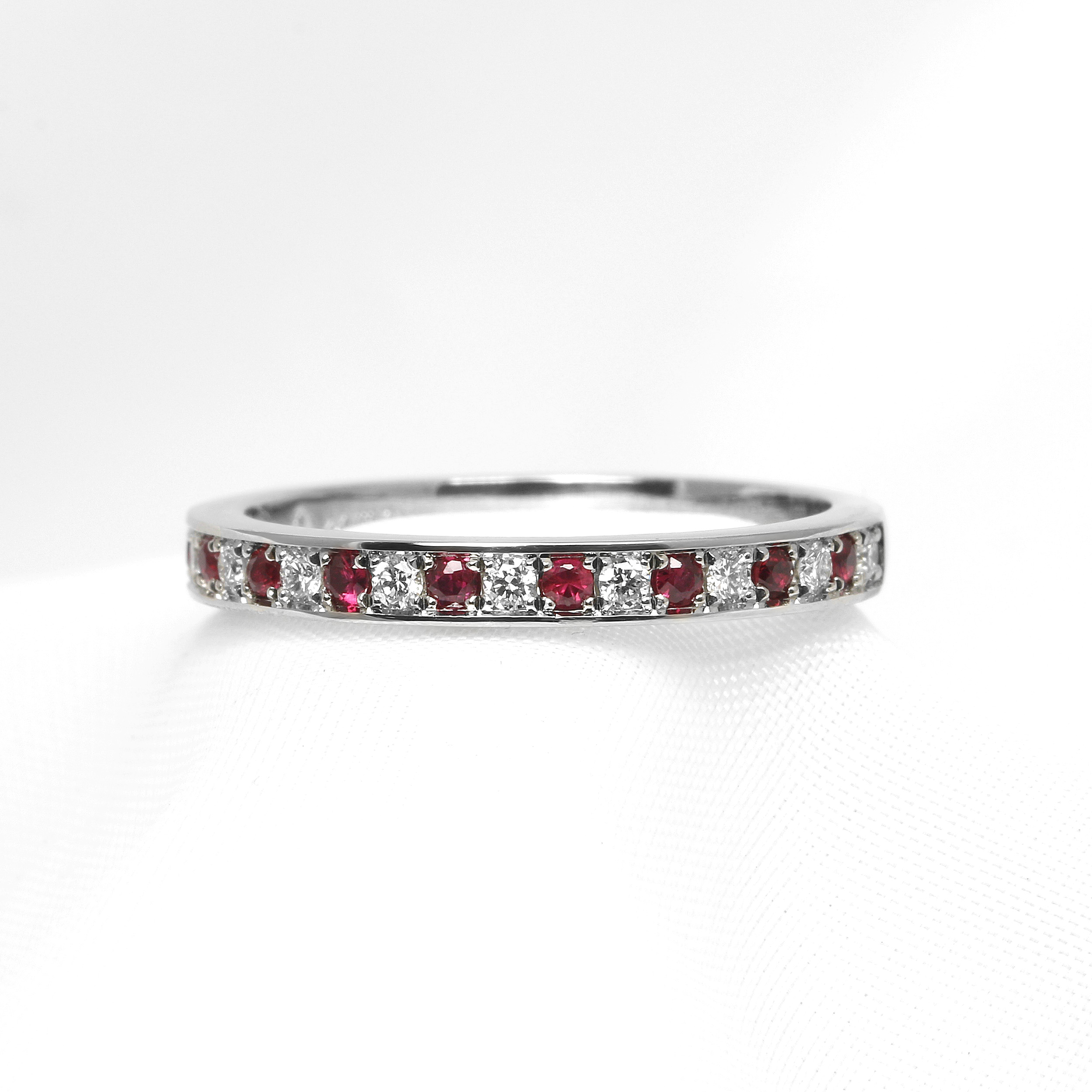 Grain Set Ruby and Diamond Half Eternity Ring in Platinum