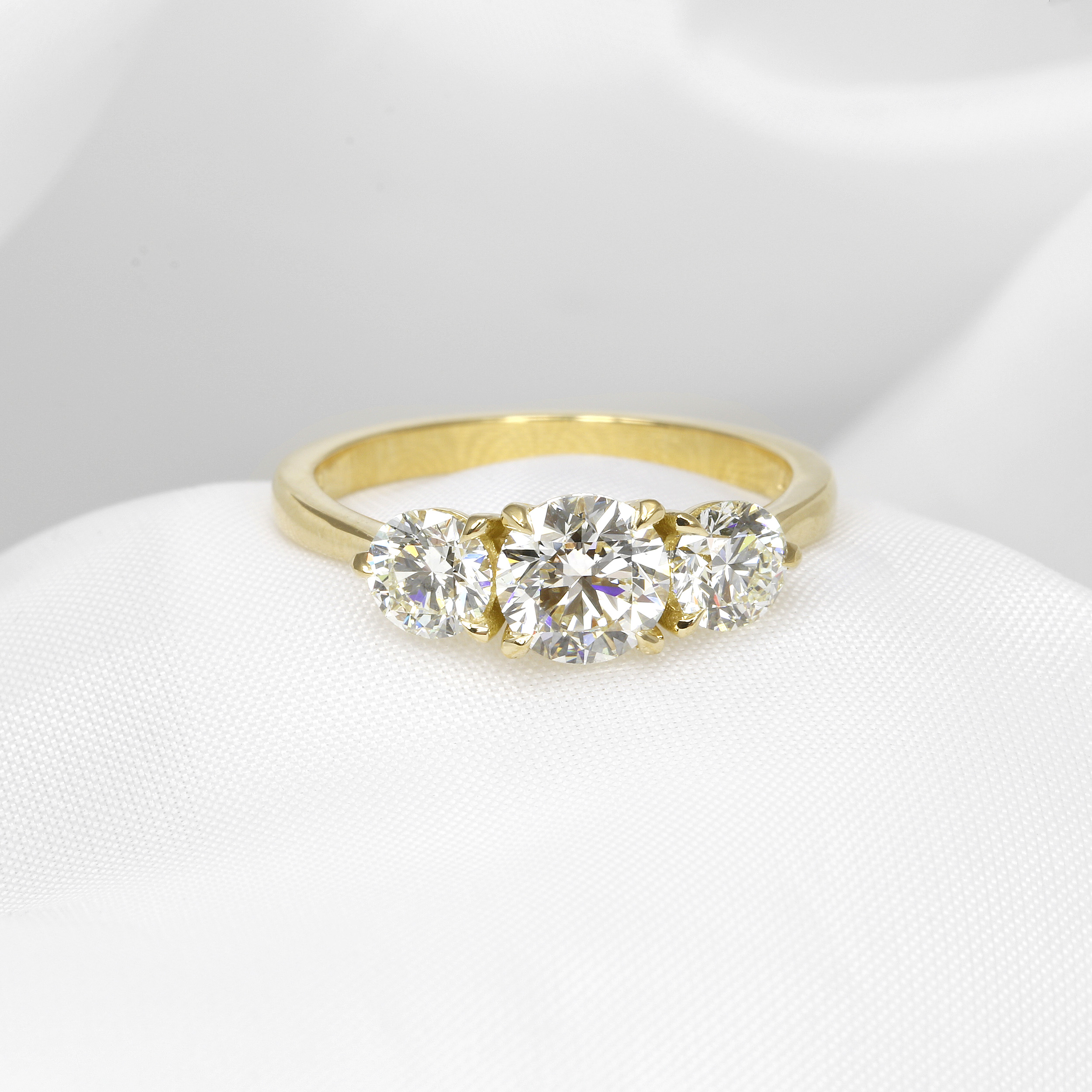 Claw Set Three Stone Diamond Ring in 18ct Yellow Gold