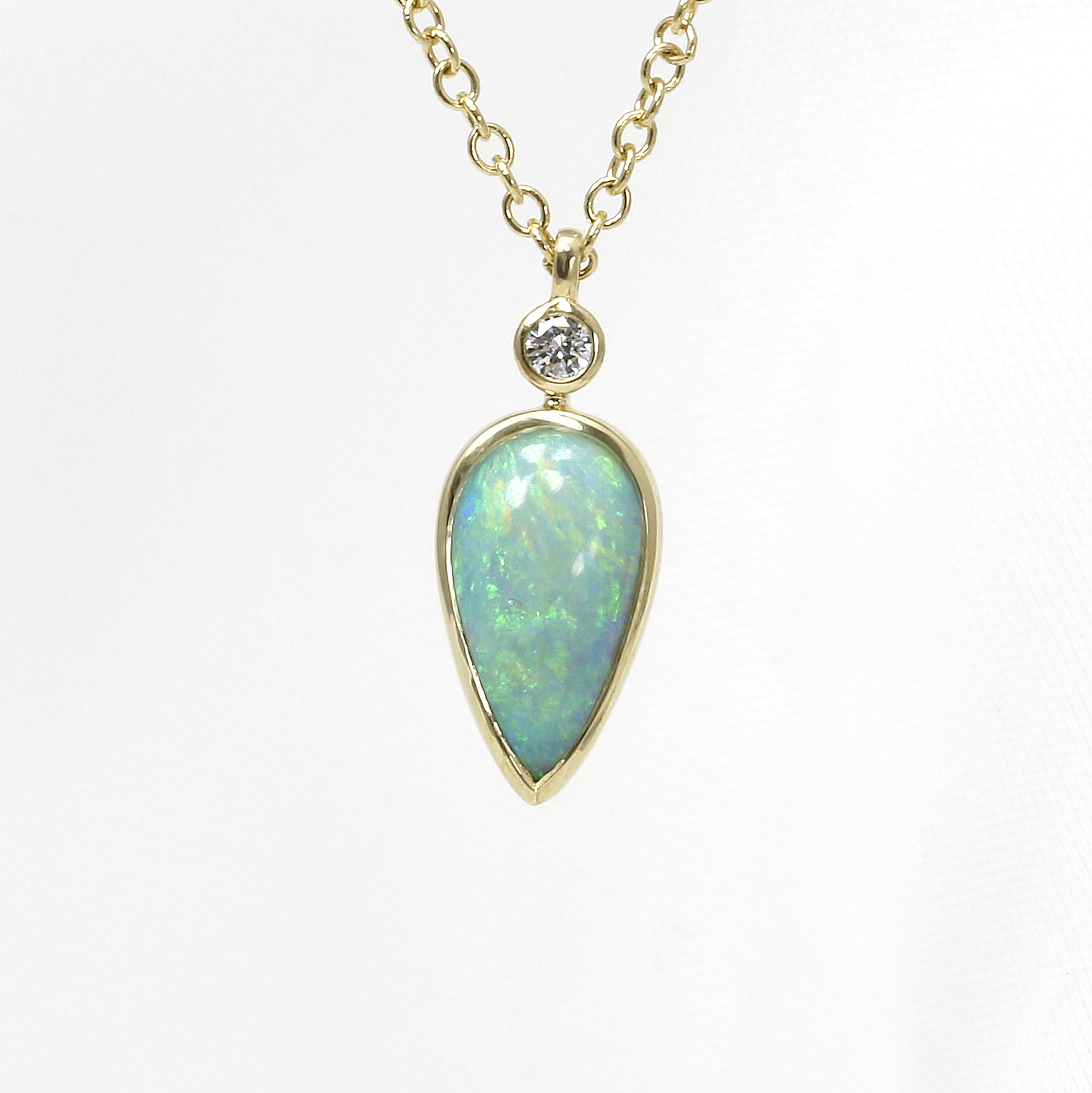 Pear Shape Australian Opal and Diamond Pendant