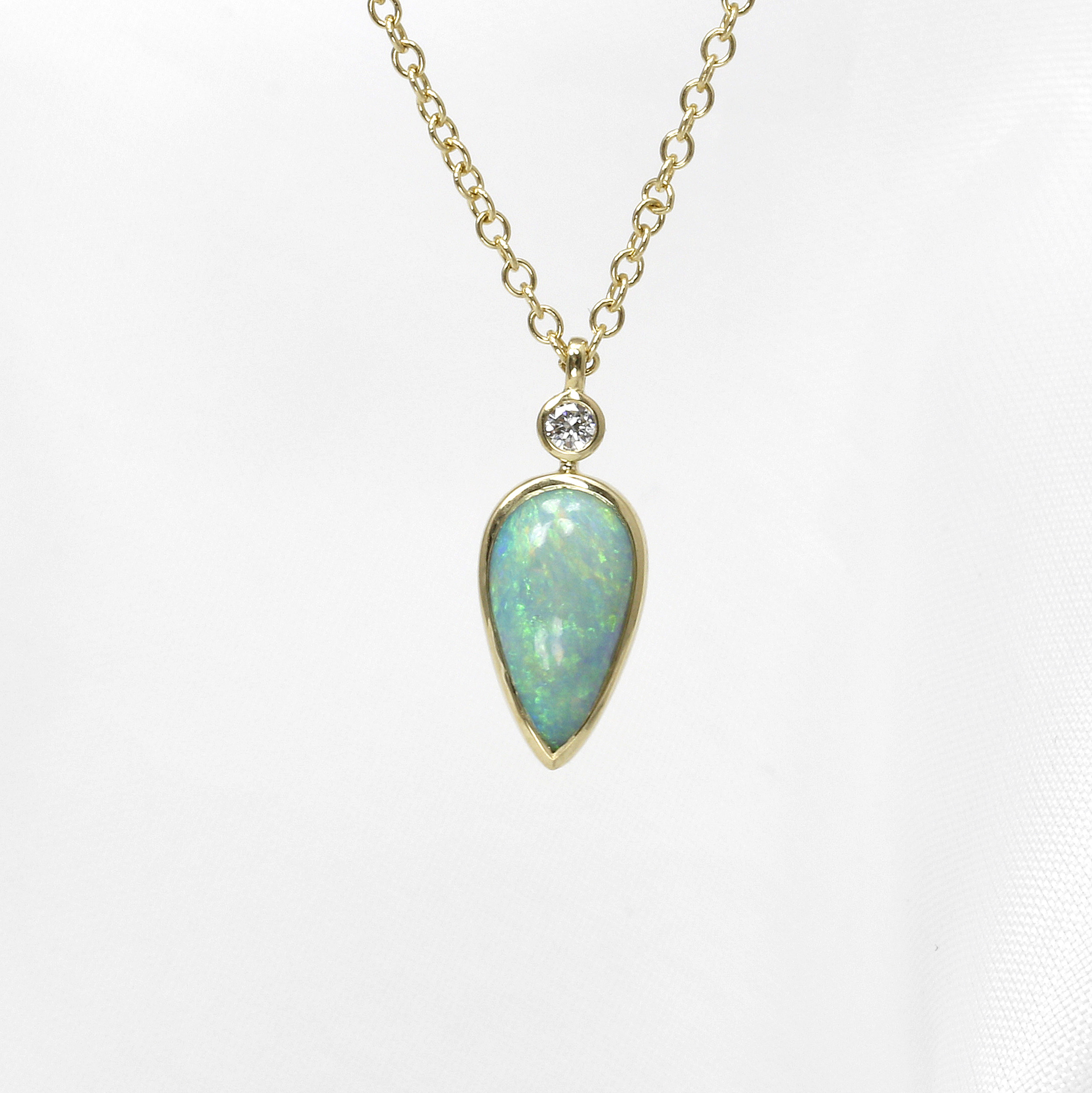 Pear Shape Australian Opal and Diamond Pendant