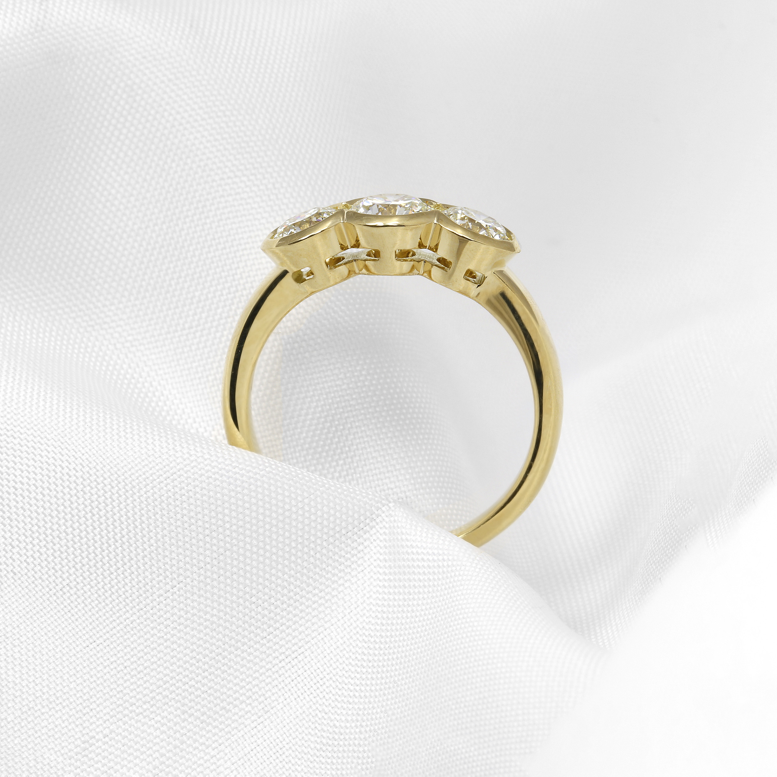 Rub Over Set Three Stone Diamond Ring in 18ct Yellow Gold