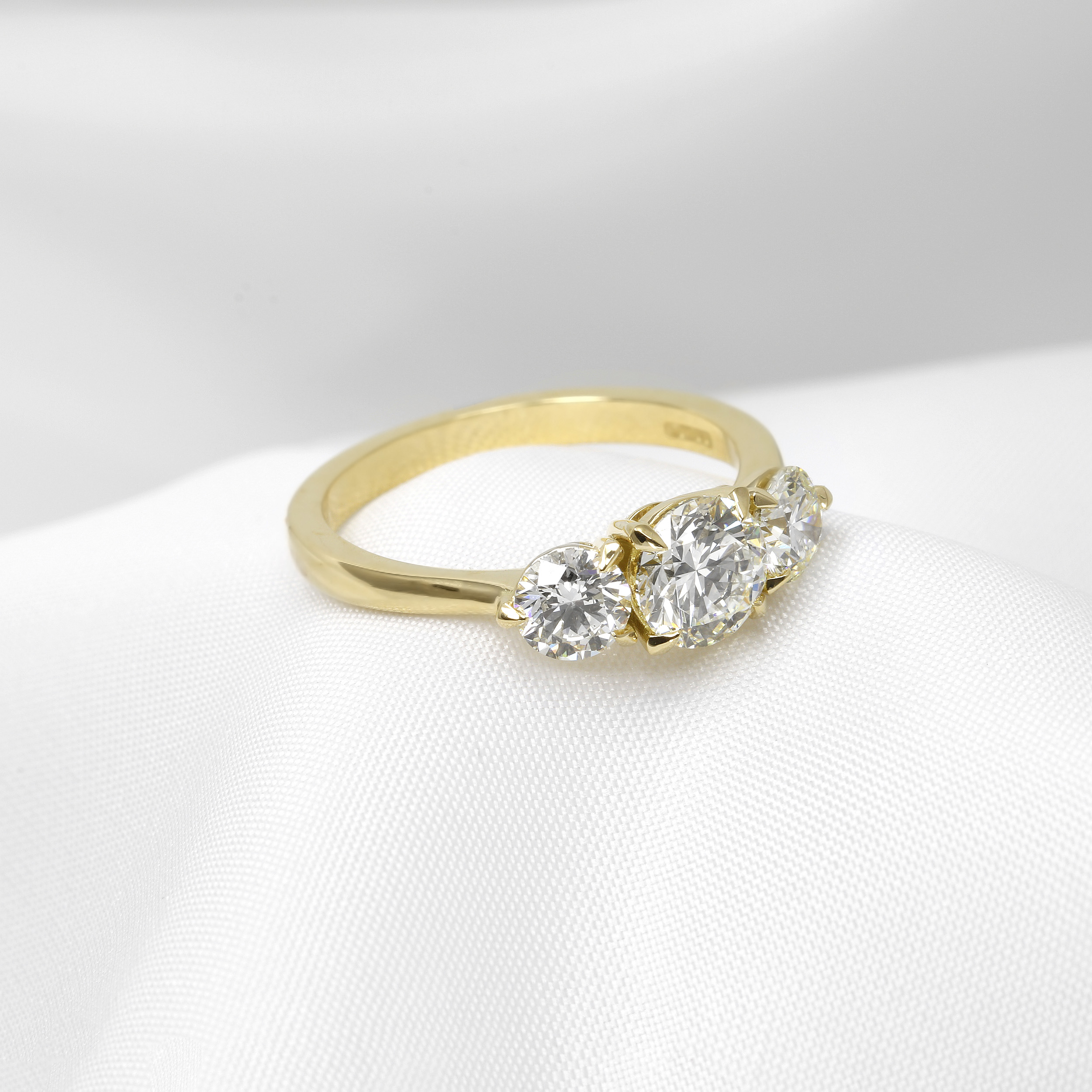Claw Set Three Stone Diamond Ring in 18ct Yellow Gold